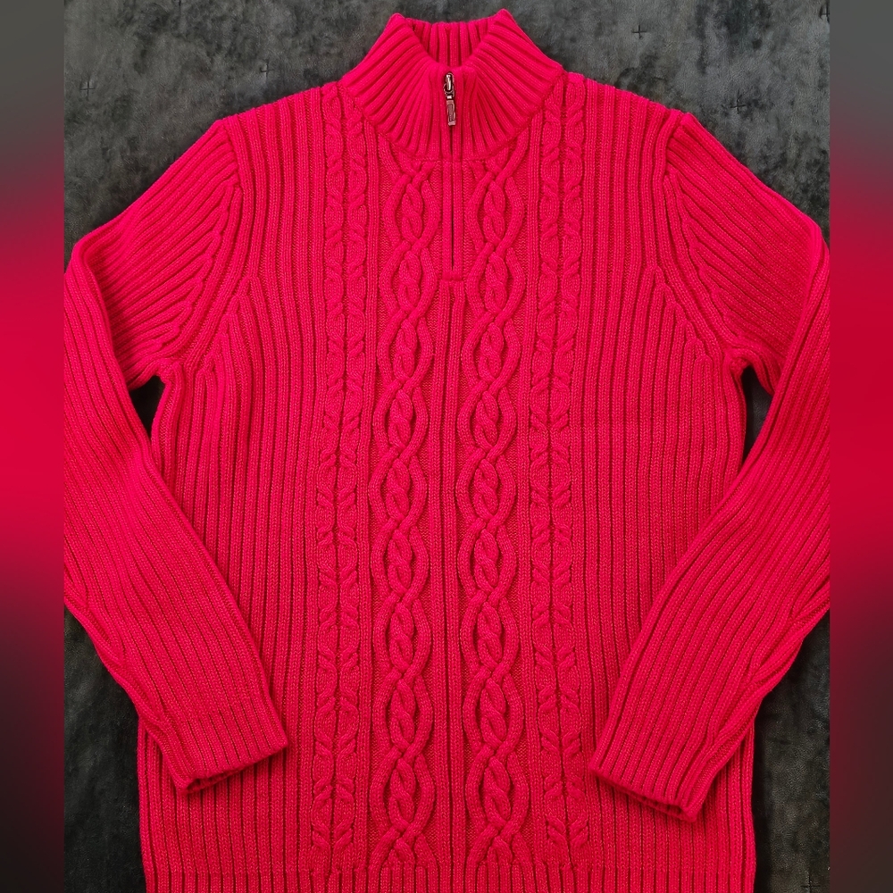 Lands' End Cable Knit Quarter Zip Sweater